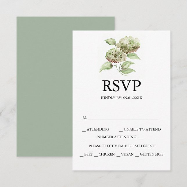 Hortensia Bröllop RSVP-kort OSA Kort (Fram/baksida)