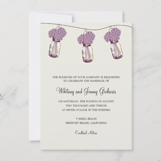 Hortensia & bröllopsreception i masonka inbjudningar (Framsida)