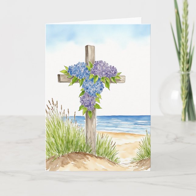 Hortensia Kors Påsk Vattenfärg Helgkort (Framsida)