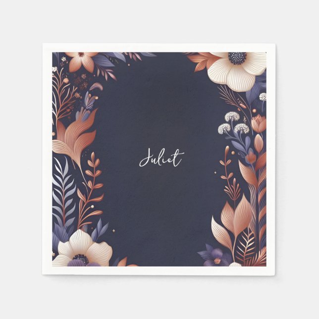 Hortensia Metallisk Ren Marinblå Bröllopsdusch Pappersservett (Framsidan)