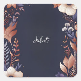 Hortensia Metallisk Ren Marinblå Bröllopsfest Fyrkantigt Klistermärke