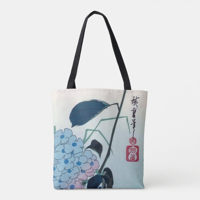 Hortensia och grönfinkar, Hiroshige, Ukiyo-e Tygkasse (Baksida)