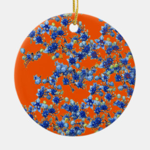 hortensia orange och blå julgransprydnad keramik