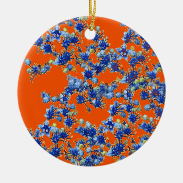 hortensia orange och blå julgransprydnad keramik (Framsidan)