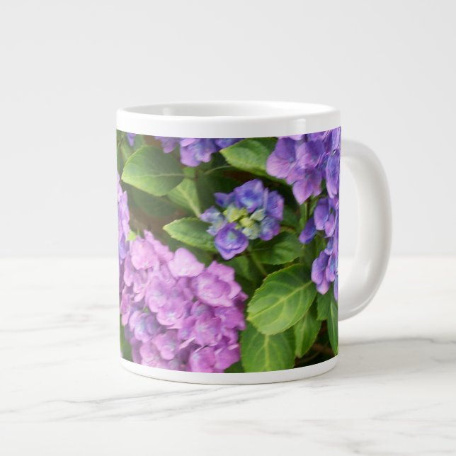 Hortensior, Blå, Rosa, Mauve, Gröna blad Jumbo Mugg (Framsida höger)