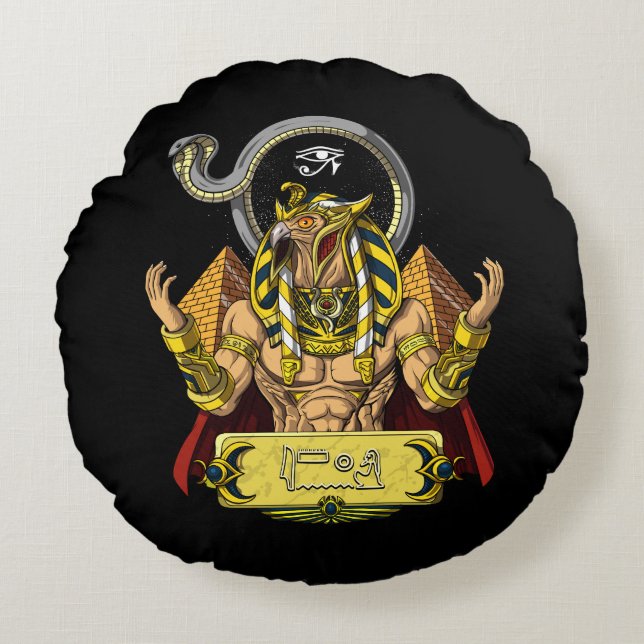 Horus Egyptian Gud Ra Pyramids Ancient Mythology Rund Kudde (Framsidan)