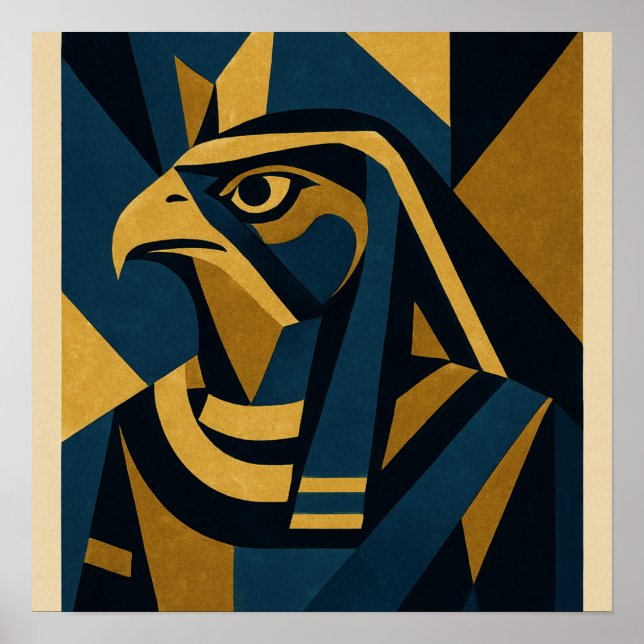 Horus Modern Egyptian Art Poster Guld Blue (Framsidan)