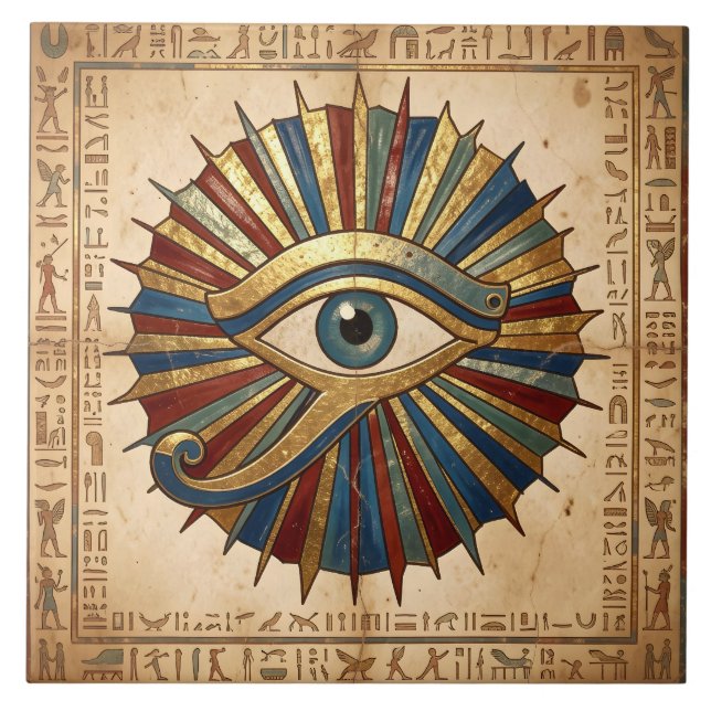Horus öga med hieroglyfer egyptisk andlighet kakelplatta (Framsidan)