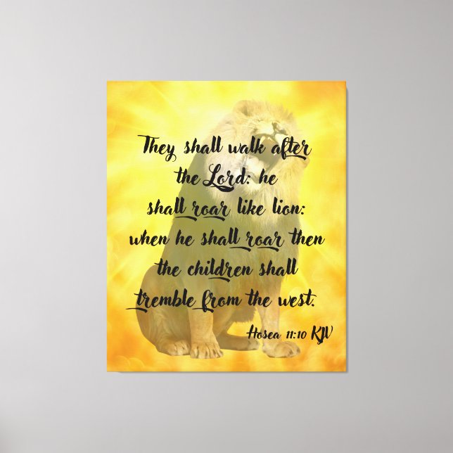 Hosea 11:10 Bible Verse Lejon Canvas Wall Art (Framsida)