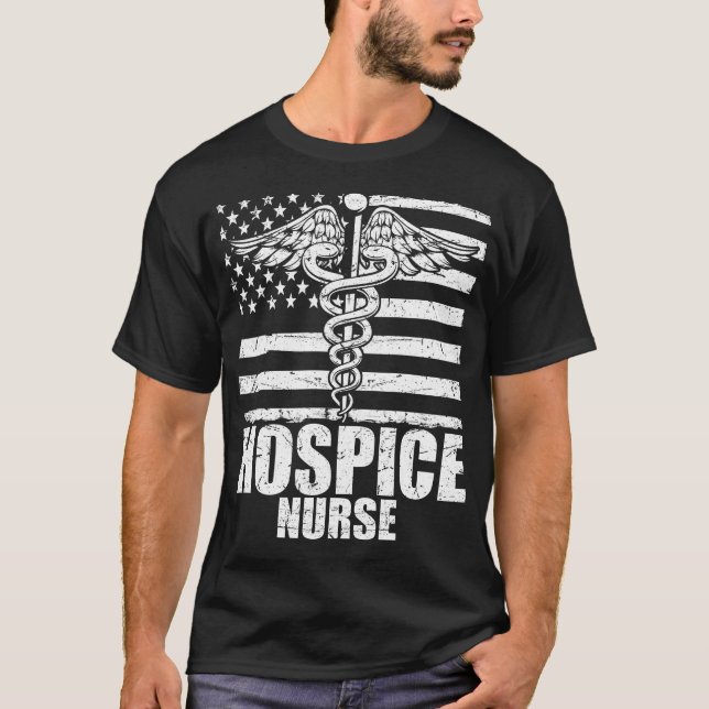 Hospice Nurse American Flag T Shirt (Framsida)