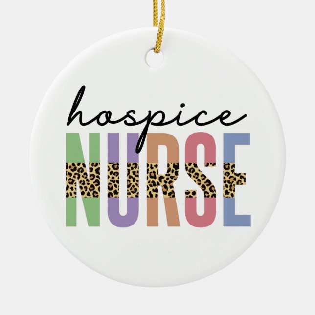 Hospice Nurse Cheetah typography Julgransprydnad Keramik (Framsidan)