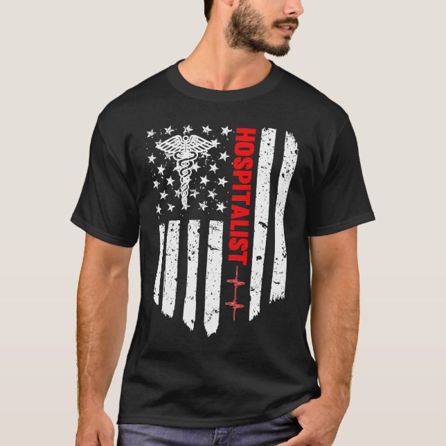 Hospitalist American Flagga Patriotic Medicine Gif T Shirt (Framsida)