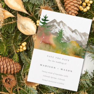 Höst Akvarell Berg Tall Träd Spara Datum Datumet