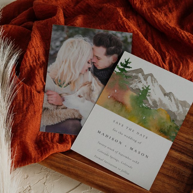 Höst akvarell berg tallträd Foto  Spara Datumet (Skapare uppladdad)