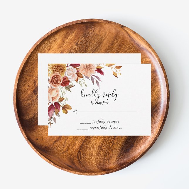 Höst Akvarell Blommig Bröllop RSVP OSA Kort (Elegant Autumn Watercolor Floral Wedding Party Supplies)