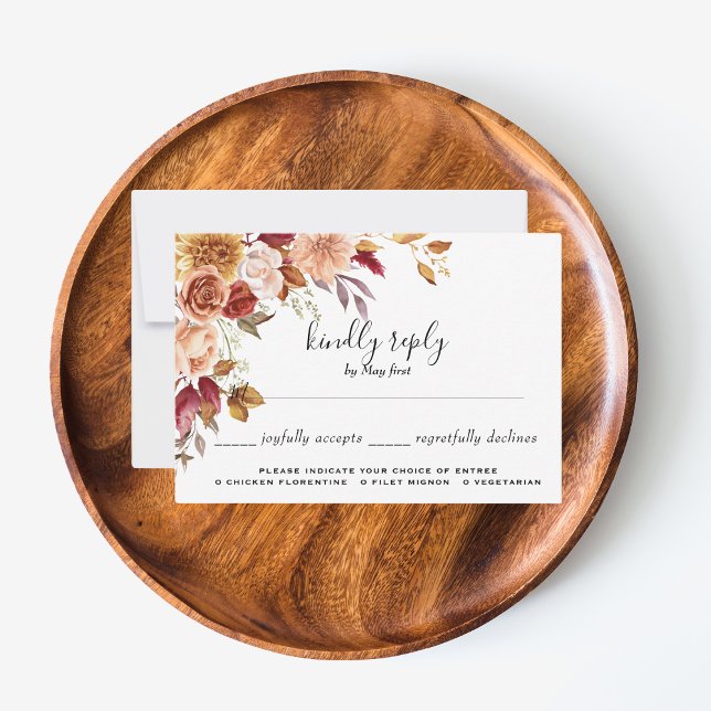 Höst Akvarell Blommig Bröllopsmåltid Val RSVP OSA Kort (Elegant Autumn Watercolor Floral Wedding Party Supplies)