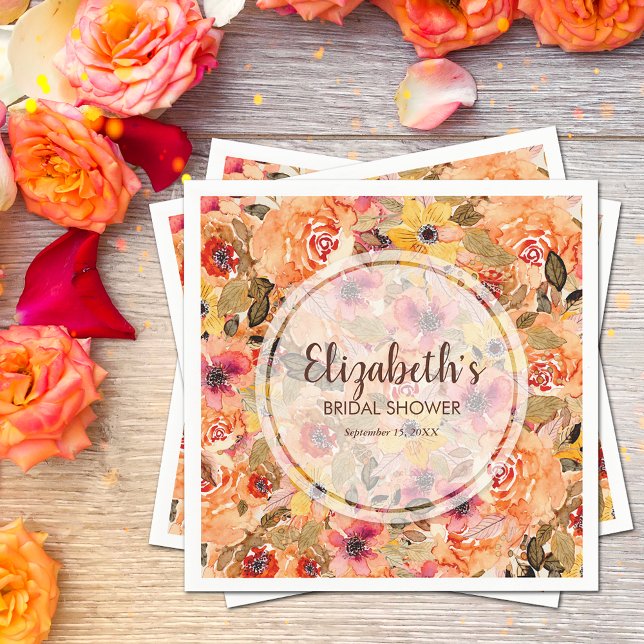 Höst Akvarell Blommor Bröllopsdusch Pappersservett (Autumn watercolor flowers bridal shower napkins)