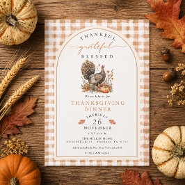 Höst Akvarell Kalkon Gingham Thanksgiving Inbjudningar