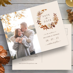 Höst Akvarell Krans Bröllopsfoto Save The Date Meddelande Vykort