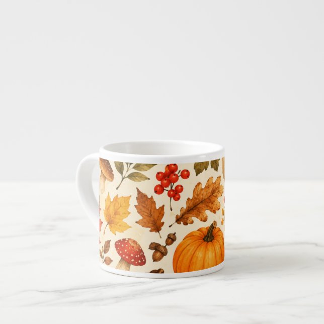Höst akvarell pumpor, höstlöv & skog espressomugg (Framsida vänster)