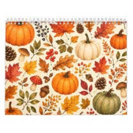 Höst akvarell pumpor, höstlöv & skog kalender