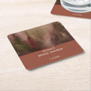 Höst Akvarell Skog Terrakotta Bröllopsdusch Underlägg Papper Kvadrat