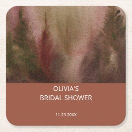 Höst Akvarell Skog Terrakotta Bröllopsdusch Underlägg Papper Kvadrat