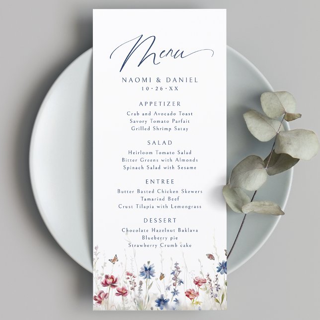 Höst Akvarell Vildblomma Berg Rustik Bröllop Meny (Fall Watercolor Wildflower Mountain Rustic Wedding Menu)