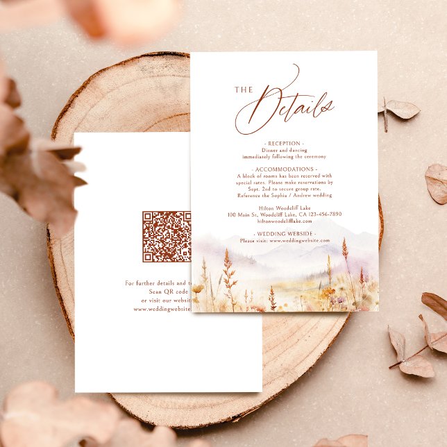 Höst akvarell vildblomma rustik QR-kod Detaljer Anteckningskort (Fall Watercolor Wildflower Rustic QR code Details Note Card)