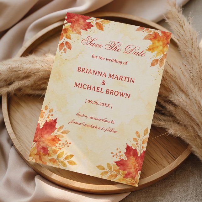 Höst Akvarellblad Elegant Spara Datumet (Skapare uppladdad)