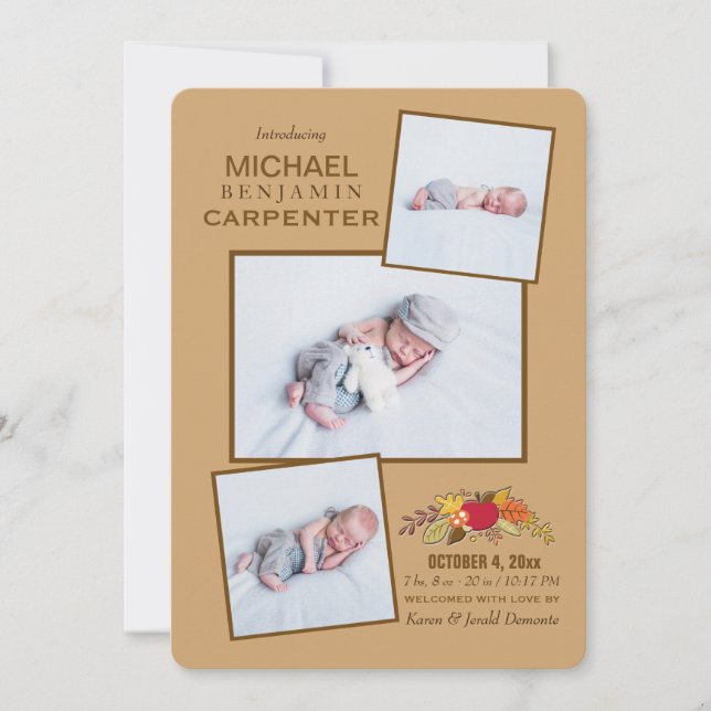 Höst Ankomst 3 Foto Födelse Annonsering Inbjudningar (Framsida)