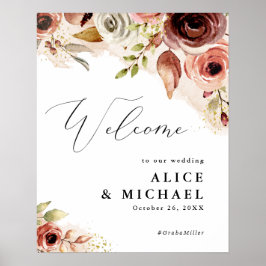 Höst Aquarell Blommig Höst Bröllop Välkomstskylt Poster