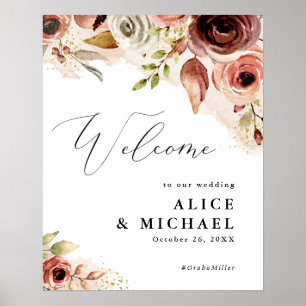 Höst Aquarell Blommig Höst Bröllop Välkomstskylt Poster
