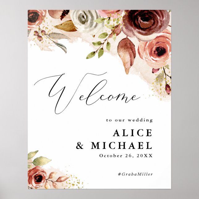 Höst Aquarell Blommig Höst Bröllop Välkomstskylt Poster (Framsidan)