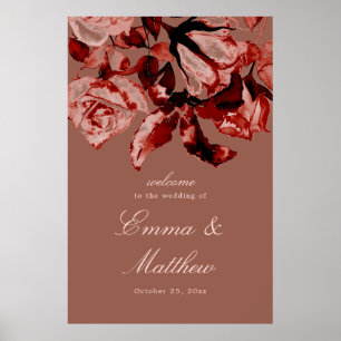 Höst Aquarell Blommig Maximalistisk Bröllop Välkom Poster