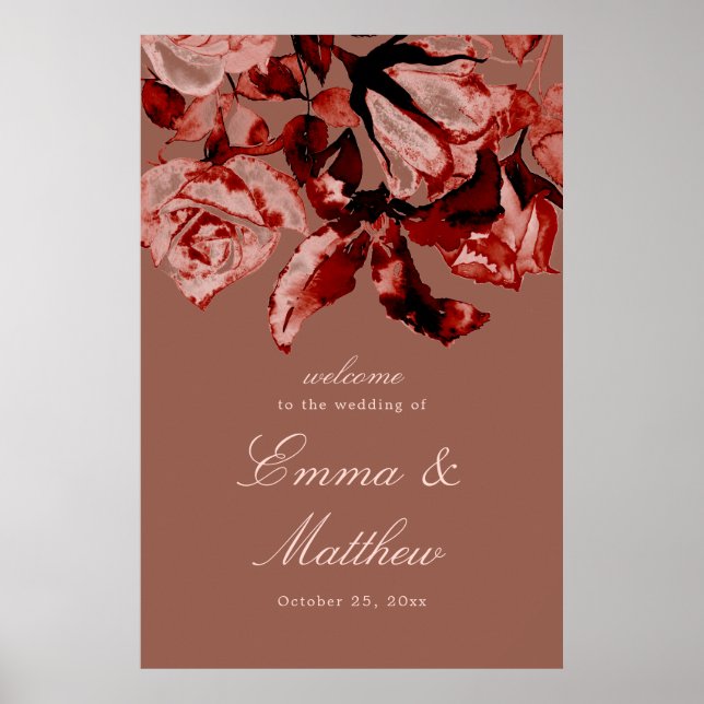 Höst Aquarell Blommig Maximalistisk Bröllop Välkom Poster (Framsidan)