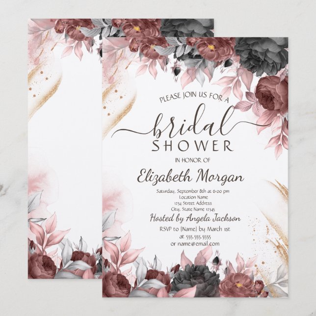 Höst Aquarell Blommor Bröllopsdusch   Inbjudningar (Fram/baksida)