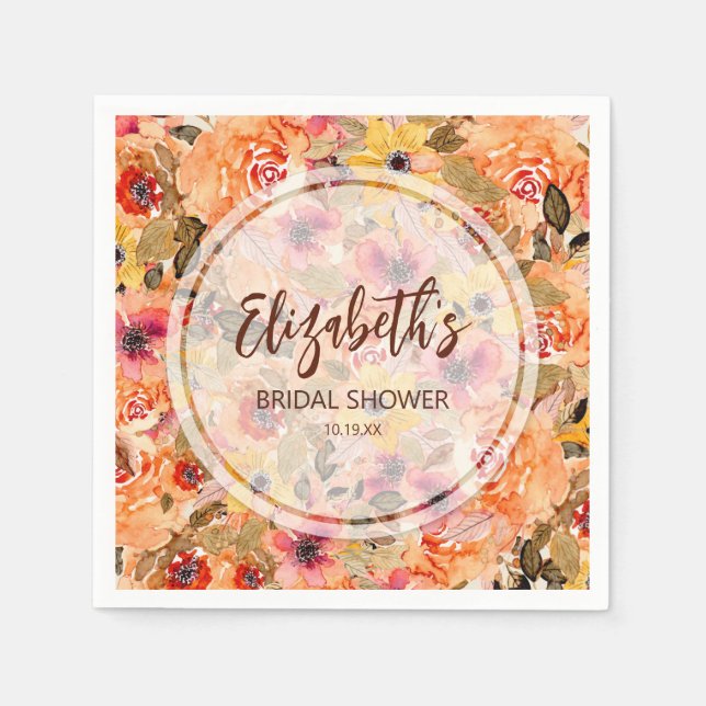 Höst Aquarell Blommor Bröllopsdusch Pappersservett (Framsidan)