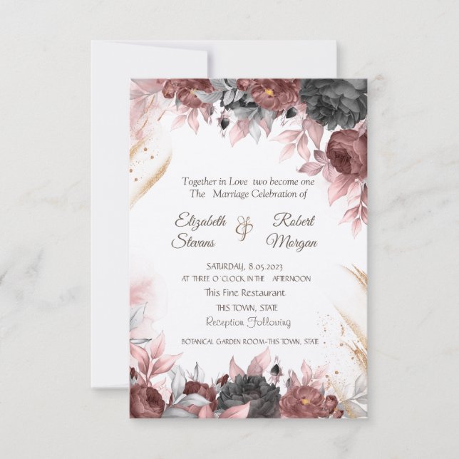 Höst Aquarell Blommor Chic Bröllop  Inbjudningar (Framsida)