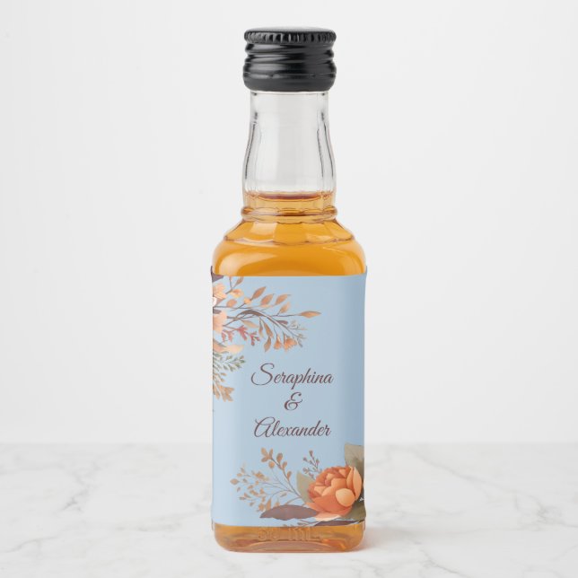 Höst Aquarell Rustik Blommig Bröllopsflasks Etiket Spritflaskor Etikett (Framsida)