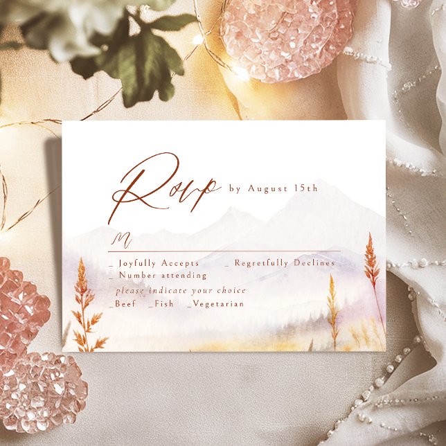 Höst Aquarell Vildblomma Berg Rustik Bröllop OSA Kort (Fall Watercolor Wildflower Mountain Rustic Wedding RSVP Card)