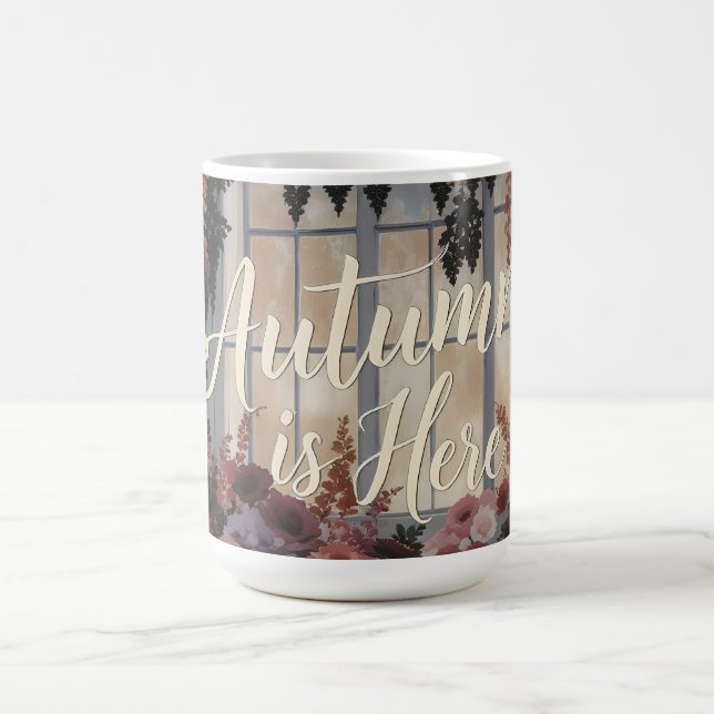 Höst är här Blommig fönstertypsnitt konst Kaffemugg (Center)