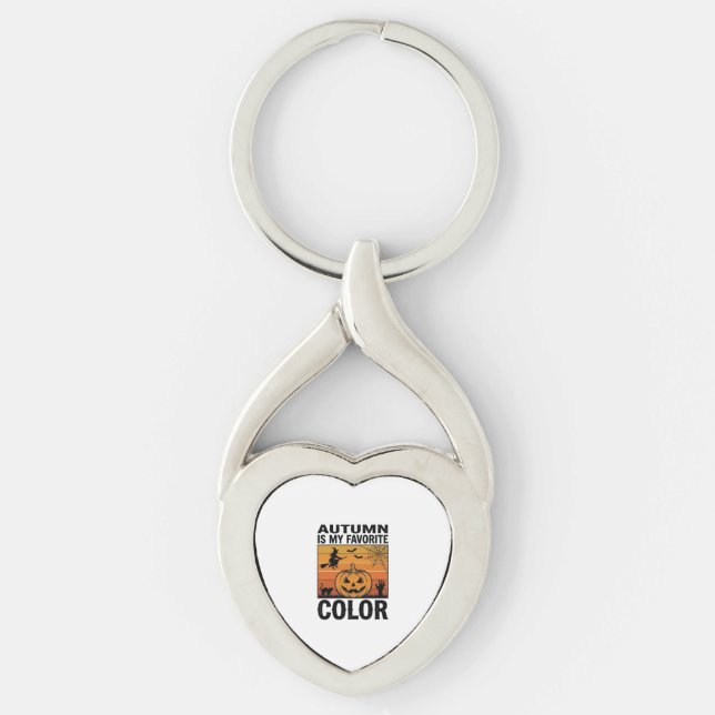 Höst är min favoritfärg Halloween Pumpa Desi Twisted Heart Silverfärgad Nyckelring (Framsidan)