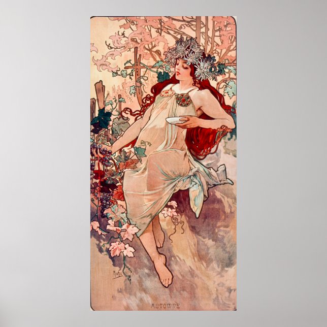 Höst Art Nouveau-målning av Alphonse Mucha Poster (Framsidan)