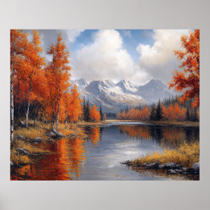 Höst Aspen Skog och Berg Landskap Poster