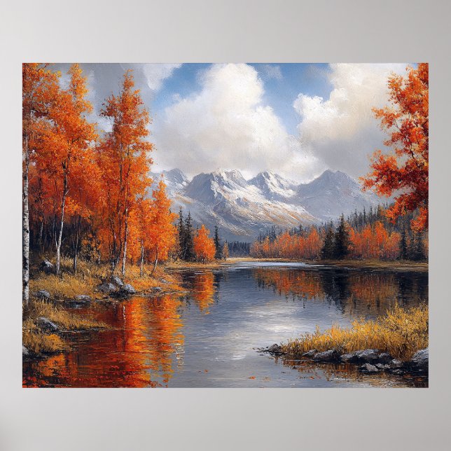 Höst Aspen Skog och Berg Landskap Poster (Framsidan)