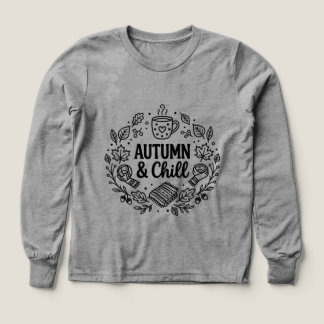 Höst & Avkoppling | Mysig höst handritad linjekons T Shirt
