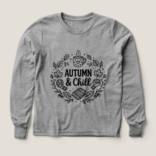 Höst & Avkoppling | Mysig höst handritad linjekons T Shirt (Design framsida)