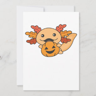 Höst Axolotl Med Höstlöv Pumpa Höst Julkort