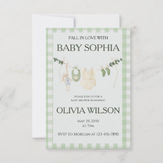 Höst Baby Flicka Gingham Baby Shower Inbjudan